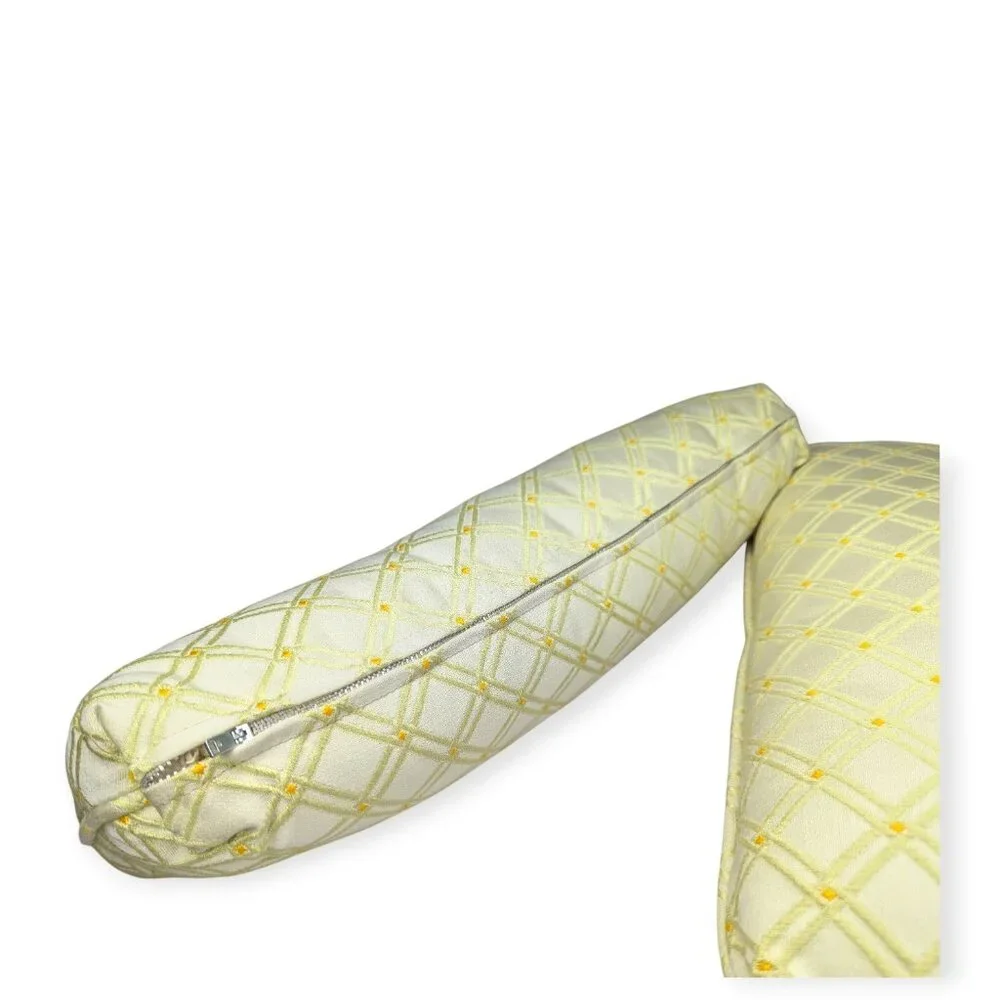 Vintage White & Yellow Pair of Long Rectangle Accent Pillows w/Removeable Covers